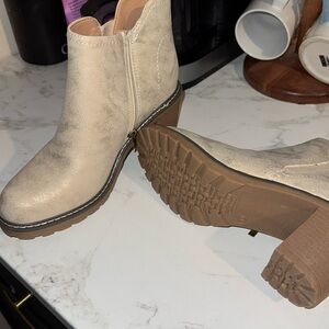 Corkys Cream Ankle Booties with Chunky Heel